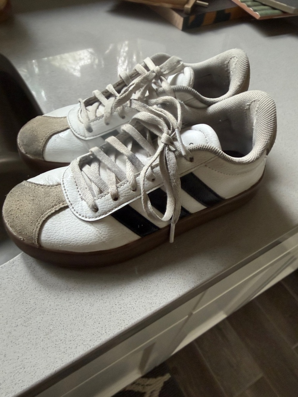 adidas Kids White Black and Brown Sneakers